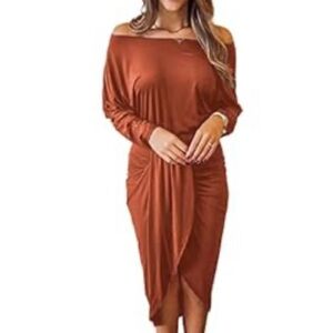 Elegant Off-Shoulder Rust Dress